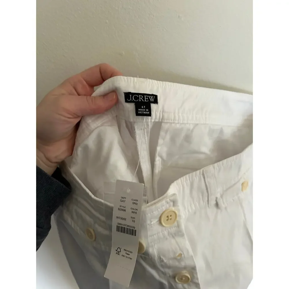 J. Crew front pleat wide leg button fly cotton white trousers sz 6 Tall/Long NWT